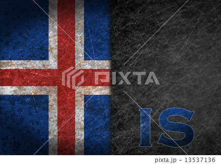 Old rusty metal sign with a flag and country abbreviation 13537136