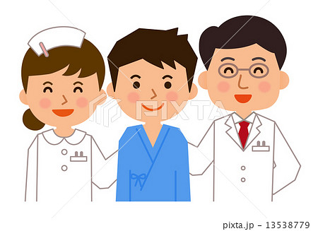 医者と看護師と患者が並ぶのイラスト素材