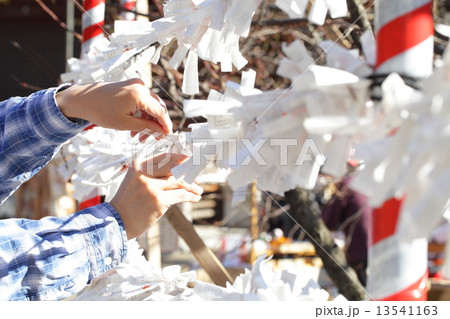湯島天神境内のおみくじを結ぶ手 13541163