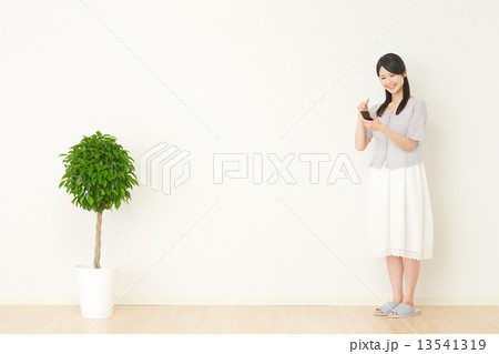 部屋で携帯を操作する女性 部屋で携帯を操作する女性 13541319
