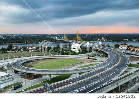 Nonthaburi bridge in Bangkok Thailand road for transportation. 13541905