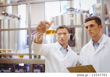 Focused scientist team looking at beaker Focused scientist team looking at beaker 13547763