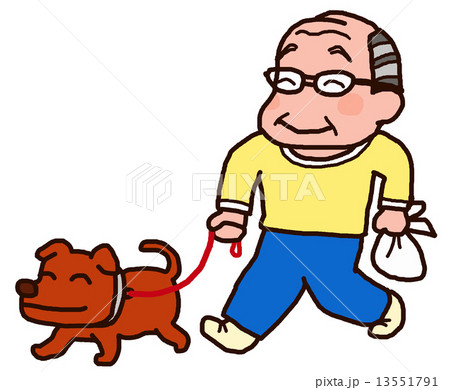 犬の散歩をするおじいさんのイラスト素材