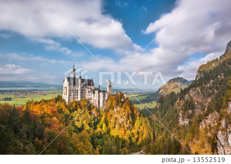 Neuschwanstein castle with autumn forest in Bavaria, Germany 13552519