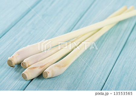 Lemongrass on a wooden blue background  13553565