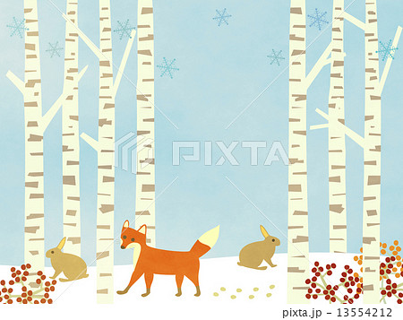 冬の森 白樺と動物 バックグランド のイラスト素材