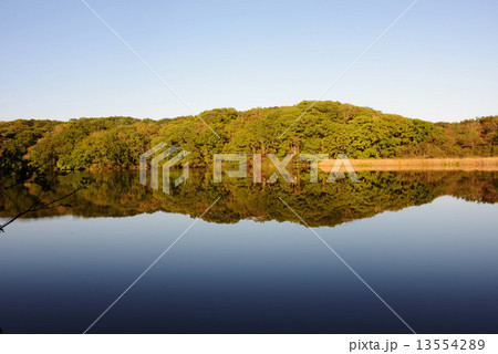 秋の錦大沼　水鏡 13554289