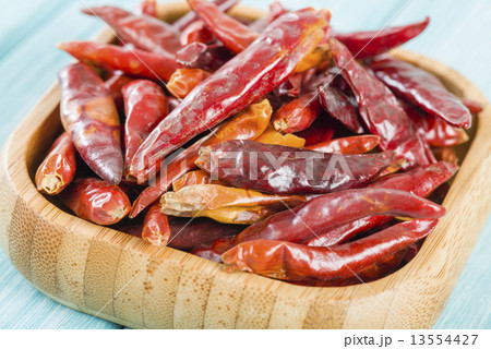 Red Dried Chillies - Dry chillies in a bamboo bowl Red Dried Chillies - Dry chillies in a bamboo bowl 13554427