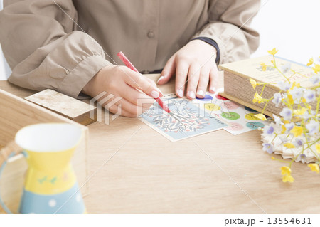 雑貨と絵はがきを書く女性 雑貨と絵はがきを書く女性 13554631