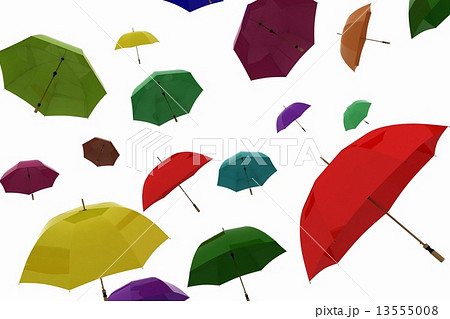 Flying of multicoloured umbrellas 13555008