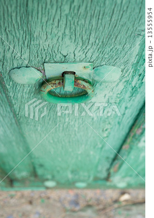 Painted wooden door and iron nails in perspective 13555954