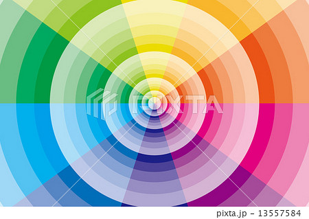 背景 素材 壁紙 虹 虹色 レインボー 七色 放射状 カラフル 放射 円 輪 丸 ワープ 空間 のイラスト素材