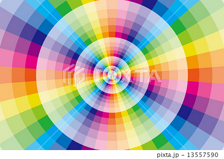 背景 素材 壁紙 虹 虹色 レインボー 七色 放射状 カラフル 放射 円 輪 丸 ワープ 空間 のイラスト素材