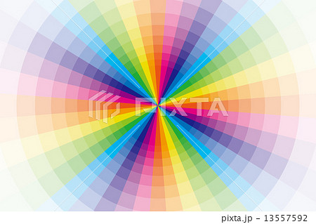 背景 素材 壁紙 虹 虹色 レインボー 七色 放射状 カラフル 放射 円 輪 丸 ワープ 空間 のイラスト素材
