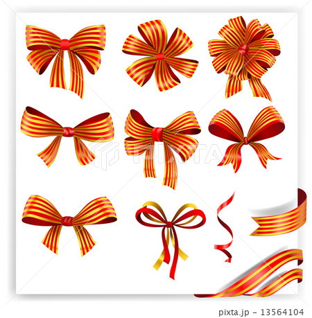Set of red and gold gift bows with ribbons.  13564104