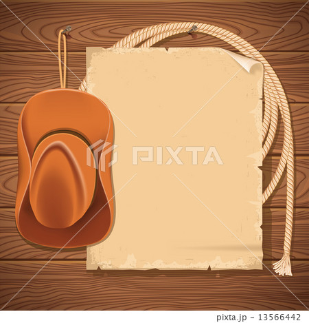 Wild west background with cowboy hat and american lasso 13566442