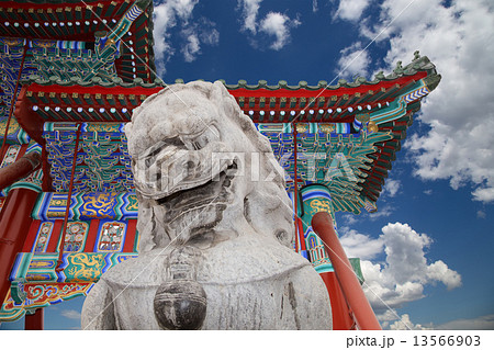 Stone Guardian Lion Statue in Beihai Park -- in Beijing, China 13566903
