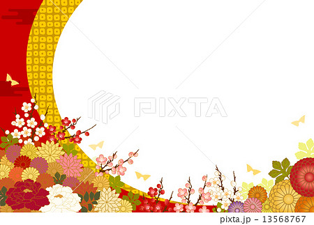 和風背景と満開の花のイラスト素材 13568767 Pixta