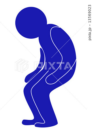 腰が曲がった人のイラスト 青 左向きのイラスト素材