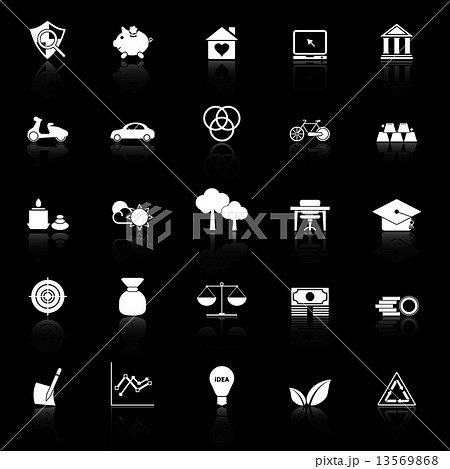 Sufficient economy icons with reflect on black background Sufficient economy icons with reflect on black background 13569868