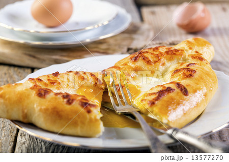 Cut Adjara khachapuri. Cheese pie. 13577270