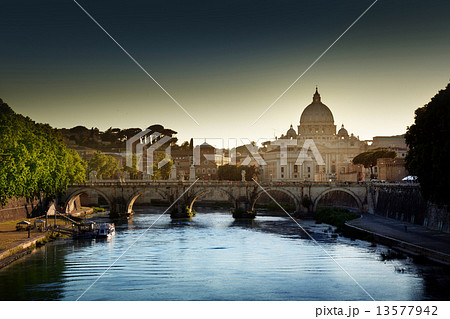 view on Tiber and St Peter Basilica in Vatican 13577942
