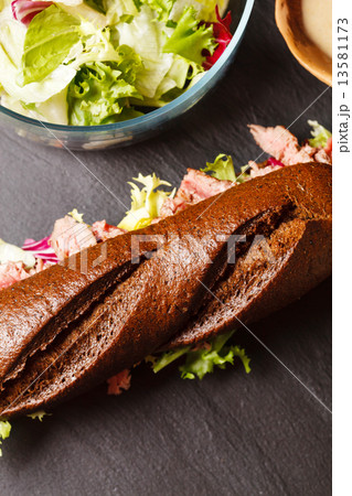 Bun with grilled roast beef 13581173