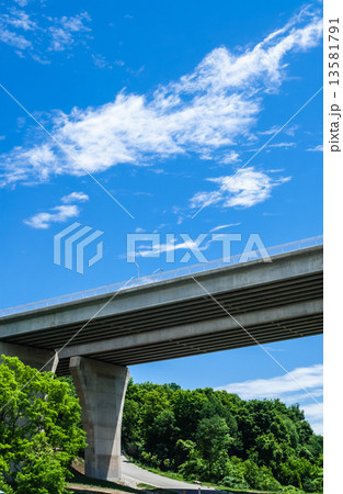 Pair of bridges crossing forest on sky Pair of bridges crossing forest on sky 13581791
