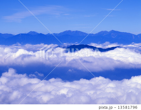 富士山五合目の雲海と山々 13581796
