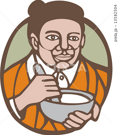 Granny Cook Mixing Bowl Linocut 13582504