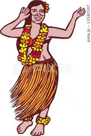 Polynesian Dancer Grass Skirt Linocut Polynesian Dancer Grass Skirt Linocut 13582507