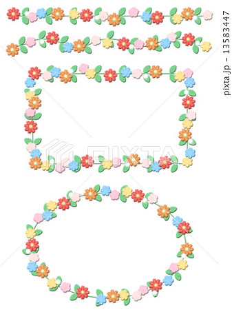 飾り枠 飾り罫 フェルト花柄のイラスト素材