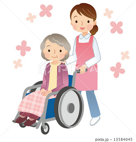 車椅子に乗る高齢者 介護のイラスト素材