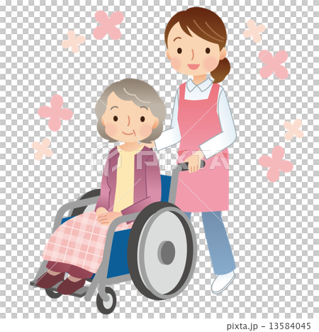 車椅子に乗る高齢者 介護のイラスト素材
