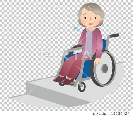 車椅子に乗る高齢者 段差のイラスト素材