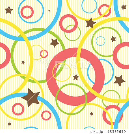 Seamless pattern with circles and brown stars with stripes at background in flat colors Seamless pattern with circles and brown stars with stripes at background in flat colors 13585650