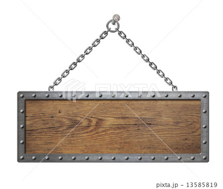 wooden sign board with metal chain isolated wooden sign board with metal chain isolated 13585819