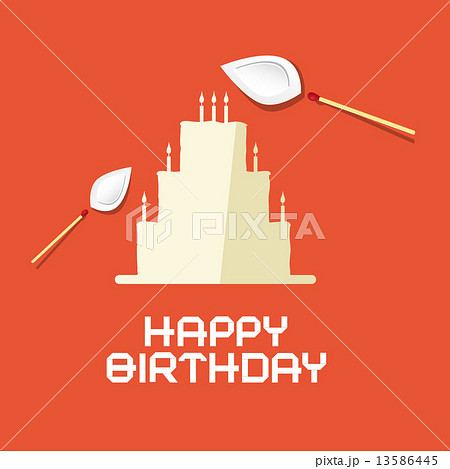 Happy Birthday Flat Design Paper Cake with Burning Safety Matches Happy Birthday Flat Design Paper Cake with Burning Safety Matches 13586445