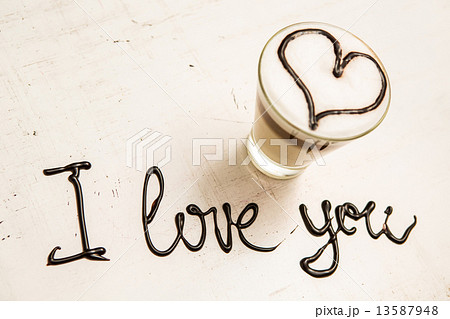 Love coffee cup and handwriting. I love you. Creative  13587948