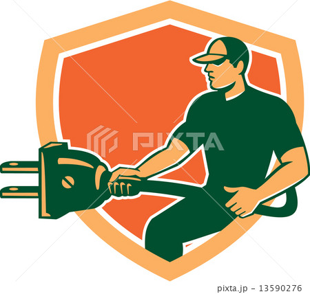 Electrician Carrying Electric Plug Shield Retro 13590276