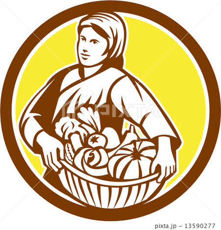 Female Organic Farmer Basket Harvest Retro 13590277