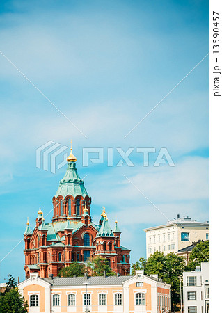 Uspenski Cathedral, Helsinki At Summer Sunny Day. Red Church In Uspenski Cathedral, Helsinki At Summer Sunny Day. Red Church In 13590457