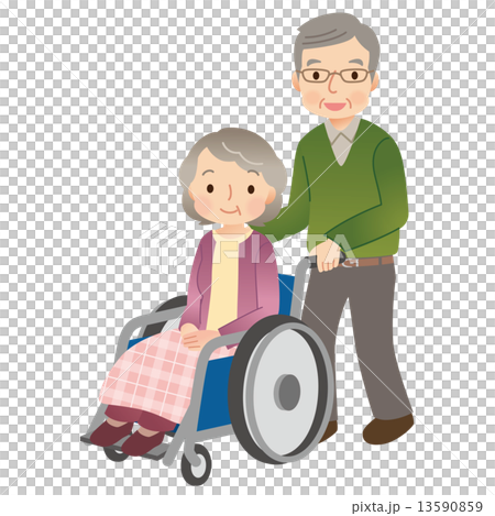 車椅子に乗る高齢者　夫婦　老老介護 13590859