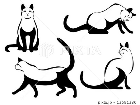 猫の線画のセットのイラスト素材