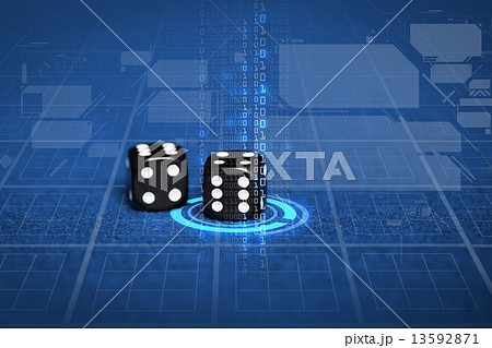 close up of black dice on blue casino table 13592871