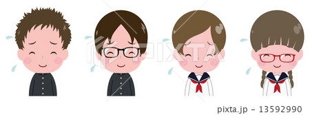学生　顔　セット　照れ笑い 13592990