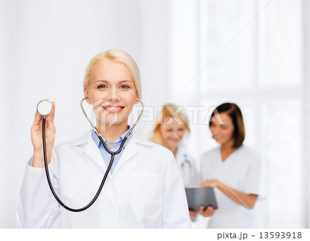 smiling female doctor with stethoscope 13593918