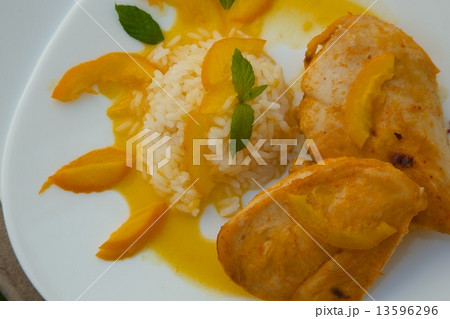 Healthy balanced lunch -chicken rice in orange sauce Healthy balanced lunch -chicken rice in orange sauce 13596296