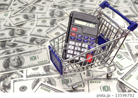 Shopping Cart with Calculator and 2015 sign on the Display 13596702