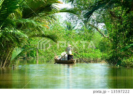 Boats in a harbor in the Mekong delta, Can Tho, Vietnam 13597222